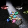 JIANGYUE Multicolor CZ Cubic Zirconia Rings for Women Gold Plated Rainbow Gemstones Wedding Engagement Cocktail Birthstone Jewelry Gifts Size 5 6 7 8 9 10
