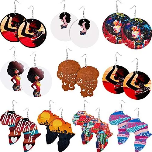 10 Pairs African Round Wooden Earrings Ethnic Style African Map Earrings Multicolor Earrings for Women 10 Pairs African Round Wooden Earrings Ethnic Style African Map Earrings Multicolor Earrings for Women