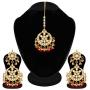 Aheli Indian Traditional Wedding Faux Kundan Beads and Pearls Chandbali Earrings Maang Tikka Earrings Set Ethnic Bollywood Jewelry Set for Women