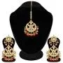 Aheli Indian Traditional Wedding Faux Kundan Beads and Pearls Chandbali Earrings Maang Tikka Earrings Set Ethnic Bollywood Jewelry Set for Women