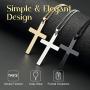 Cross Necklace, 3PACK Stainless Steel Cross Pendant Necklace Adjustable Unisex Cross Charm Mirror Polished Cross Chain Necklace Plain Birthday Valentine Gift for Man & Woman – Silver Black Gold