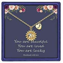 Turandoss Horse Gifts for Girls, 14K Gold Plated Heart Initial Pendant Horse Necklace for Girls Personalized Sunflower Horse Necklace Horse Gifts for Girls