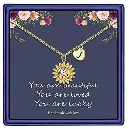 Turandoss Horse Gifts for Girls, 14K Gold Plated Heart Initial Pendant Horse Necklace for Girls Personalized Sunflower Horse Necklace Horse Gifts for Girls Turandoss Horse Gifts for Girls, 14K Gold Plated Heart Initial Pendant Horse Necklace for Girls Personalized Sunflower Horse Necklace Horse Gifts for Girls