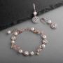 Mariell Rose Gold Vine & Ivory Pearl CZ Bridal Bracelet & Earrings Set - Wedding Jewelry for Bridesmaids