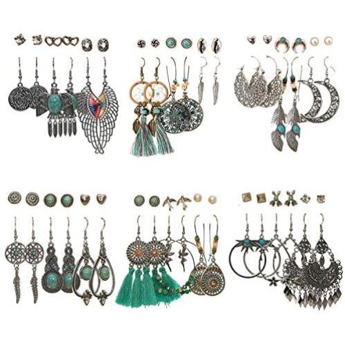 Boho Dangle Earrings Sets Fashion Jewelry for Women Bohemian Tassel Stud Earrings Christmas Valentine Birthday Gift for Girls