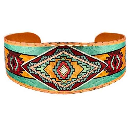 Colorful Geometric Bracelets Motif of Criss-Cross Zig-Zag Lines in Colors of Red, Silver, Sapphire. Adjustable Handmade Copper Cuff Bracelet, for Unisex, Geometric Jewelry