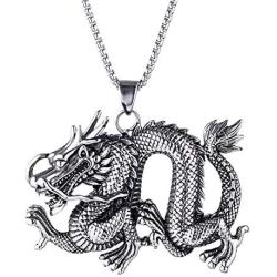 UMtrade Hip Hop Jewelry Huge Male Men Stainless Steel Dragon Necklace Chinese Zodiac Animal Pendant