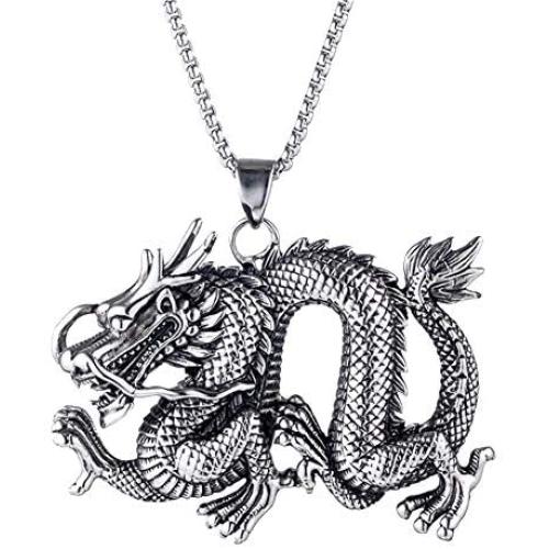 UMtrade Hip Hop Jewelry Huge Male Men Stainless Steel Dragon Necklace Chinese Zodiac Animal Pendant