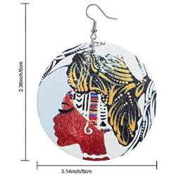 Farram 10 Pairs Round African Eardrop Earrings Multicolor Female Painted Natural Wooden Ethnic Style Hook Dangle for Women Girl Pendant