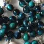 elegantmedical HANDMADE Peacock Blue Tiger Eye Prayer Beads & (AAA)10mm real Pearl sterling silver beads caps Catholic Rosary Necklace Gift Box Italy Parden Crucifix