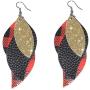 Yuhuan Womens Faux Leather Leaf Necklace Dangle Earrings Red Plaid Multi Layers Jewelry Set
