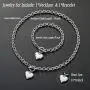 Silver/18k Gold Plated Chunky Charm Stainless Steel Heart Chain Choker Bracelet and Necklace Set for Womens Girls Fashion Valentine Jewelry Set
