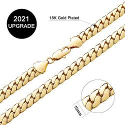 BLICHAIN Cuban Link Chain Necklace or Bracelet with Design Box Clasp for Men Boys 10MM 18K Gold Over Copper Hip Hop Miami Curb Chains 7-30 inch