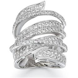 Delicin Jewelry Rhodium Plated Cubic Zirconia Wide Band Cocktail Ring