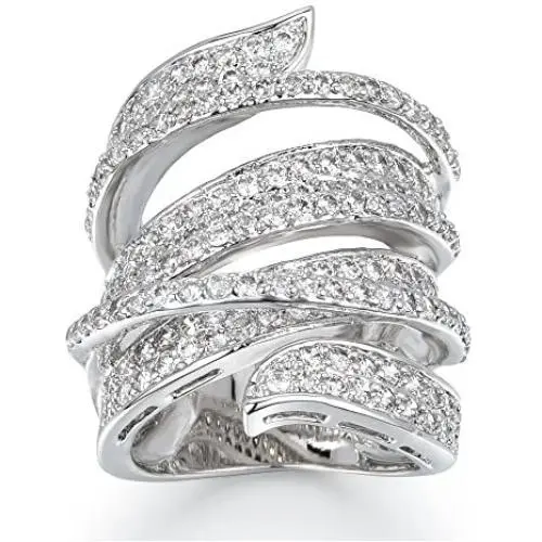 Delicin Jewelry Rhodium Plated Cubic Zirconia Wide Band Cocktail Ring Delicin Jewelry Rhodium Plated Cubic Zirconia Wide Band Cocktail Ring