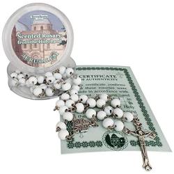 Scented Catholic White Wooden Rosary Prayer Beaded Jerusalem Cross Crucifix Christ Jesus Necklace for Auto Car for Men Women Religious Jewelry Pendant