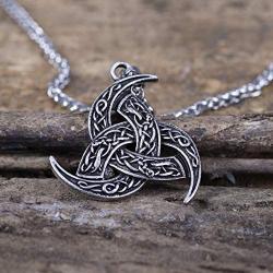 HAQUIL Triple Horn of Odin Necklace, Viking Horn Triskelion Pendant with Wheat Chain, Viking Jewelry Gift