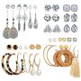 24 Pairs Stud Drop Dangle Earrings Set for Women Girls Bohemian Lightweight Vintage Drop Earrings with Sliver Stainless Steel Stud Hoop Earrings for Birthday Gifts