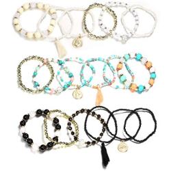 Udalyn 3 Sets Bohemian Stackable Bead Bracelets for Women Men Multilayered Bracelet Set Pendant Tassel Charm Stretch Bangles