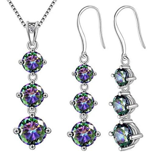 Aurora Tears Mystic Topaz Rainbow Jewelry Sets Women 925 Sterling Silver Crystal Necklaces/Earrings Set Wedding DS0043M