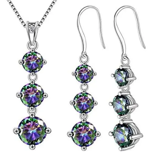 Aurora Tears Mystic Topaz Rainbow Jewelry Sets Women 925 Sterling Silver Crystal Necklaces/Earrings Set Wedding DS0043M