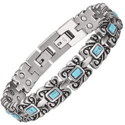 Wollet Jewelry Healthy Antique Style Blue Turquoise Magnetic Bracelets for Women