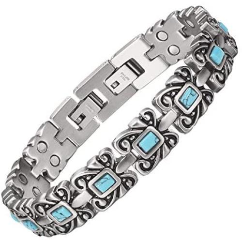 Wollet Jewelry Healthy Antique Style Blue Turquoise Magnetic Bracelets for Women