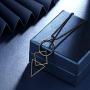 beautlace Three Triangles Geometric Necklaces 18K Gold/Silver/Black Gun Plated Circle and Square Pendant Charm Minimalist Jewelry for Men and Women