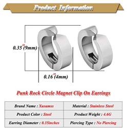 Xusamss Punk Jewelry No Piercing Stainless Steel Circle Huggie Earrings Magnet Clip On Earrings