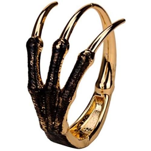 YACQ Womens Skeleton Hand Claw Hinged Bangle Bracelets Fit Wrist Size 6-1/2 to 7-1/2 Inch - Lead & Nickle Free - Halloween Costume Accessories - Women Girls Biker Jewelry
