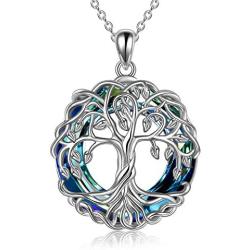 POPLYKE Tree of Life Necklace for Women Sterling Silver Celtic Knot Family Tree with Blue/Purple/Volcano Crystal Irish Gifts for Mom Daughter Wife Birthday Christmas