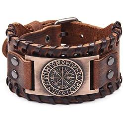 GelConnie Viking Bracelet Punk Leather Cuff Bracelet Gothic Leather Wristband Bracelet with Nordic Amulet Scandinavian Talisman Celtic Pagan Jewelry