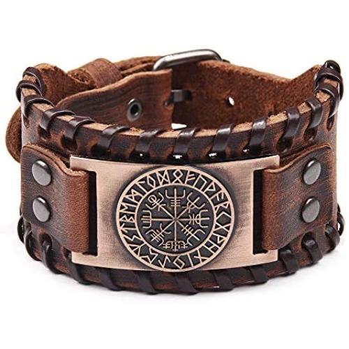 Viking Bracelet Norse Vegvisir - Nordic Bracelet with Runic Compass - Celtic Pagan Jewelry of Talisman (Vegvisir Bronze)