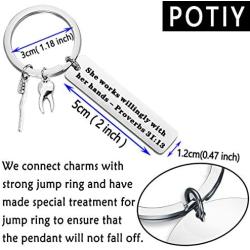 POTIY Dental Hygienist Gift Dentist Gift Religious Jewelry Bible Verse Keychain She Works Willingly with Her Hands Dentist Keychain Dentist Assistant Graduation Jewelry