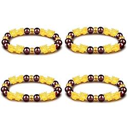 4 Pcs Feng Shui Pi Xiu Bracelet Set Feng Shui Lucky Wealth Bead Bracelet Handmade Amulet Bead Bracelet Set Dainty 8mm Garnet Beaded Bracelet for Women Girls Jewelry