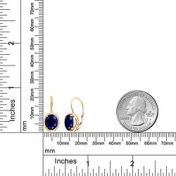 Gem Stone King 5.00 Ct Oval Blue Sapphire 18K Yellow Gold Plated Silver Dangle Earrings