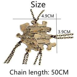 5 Pcs Vintage Best Friends Necklace Antique Brass Puzzle Pendant Set for Friends BFF Friendship Necklace
