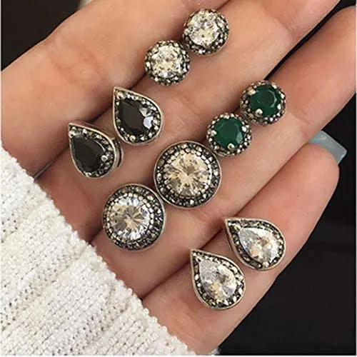 LittleB Vintage Crystal Stud Earring Sets Silver Dangle Earrings Water Drop Earrings Jewelry for Women and Girls LittleB Vintage Crystal Stud Earring Sets Silver Dangle Earrings Water Drop Earrings Jewelry for Women and Girls