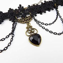 Gothic Costumes Jewelry Set Heart Choker Necklace Bracelet Dangle Earrings Black Artificial Rhinestone Tassels