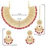 Aheli Faux Kundan Beads Strand Necklace Earrings Maang Tikka Bollywood Traditional Fashion Statement Jewelry Set for Women