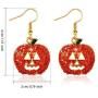 3 Pairs Halloween Pumpkin Earrings Crystal Pumpkin Dangle Earring Smiling Face Pumpkin Drop Earrings Jewelry for Women