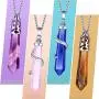 Yaomiao 6 Pieces Hexagonal Natural Crystal Quartz Healing Necklace Crystal Pendant Gemstones Jewelry with 26.8 Inches Stainless Steel Chain for Women Girls Ladies
