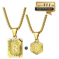 Sodio 24K Gold Initial Necklaces for Men 2 pcs Set - Gold Coin Necklace with Initial from A to Z- Men and Women Pendant Initial Necklaces Jewelry