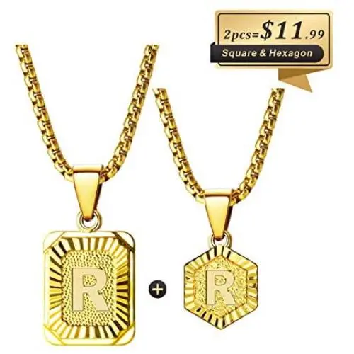 Sodio 24K Gold Initial Necklaces for Men 2 pcs Set - Gold Coin Necklace with Initial from A to Z- Men and Women Pendant Initial Necklaces Jewelry