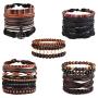 Finrezio 24 Pcs Braided Leather Bracelet Set Men Women oho Ethnic Tribal Linen Hemp Cords String Beads Wristbands Cuff Wrap Bracelets Adjustable Handmade Jewelry