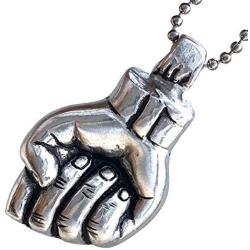 Raised Clenched Fist Solidarity Strength Defiance Resistance Salute Protest St Anger Hip Hop Brotherhood Sisterhood Jewelry Pewter Mens Pendant Necklace Charm Protection Amulet men Silver Ball Chain