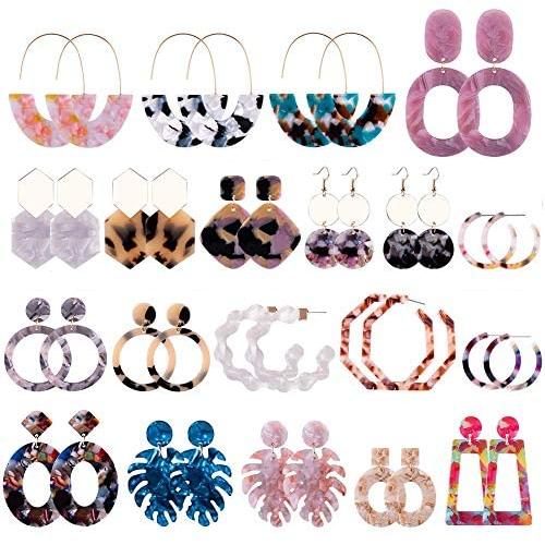 ABOJOY 20 Pairs Acrylic Earrings Statement Earrings Resin Drop Dangle Hoop Earrings Polygonal Bohemian Earrings set Fashion Jewelry Earrings for Women Girls