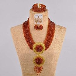 acuzv 6 Rows African Necklaces for Women Nigerian Beads Jewelry Set Wedding Bridal Party Jewelry Sets