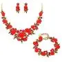 EVER FAITH Costume Jewelry Set Crystal Simulated Pearl Rose Flower Necklace Earrings Bracelet Set Red Gold-Tone EVER FAITH Costume Jewelry Set Crystal Simulated Pearl Rose Flower Necklace Earrings Bracelet Set Red Gold-Tone
