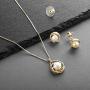 Mariell Freshwater Pearl Button Wedding Necklace and Earrings Gold Jewelry Set for Bridesmaids & Brides